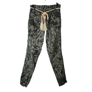 Venti6 Womens Pants Green Floral Print Tassel Belt Casual Lounge Size‎ M